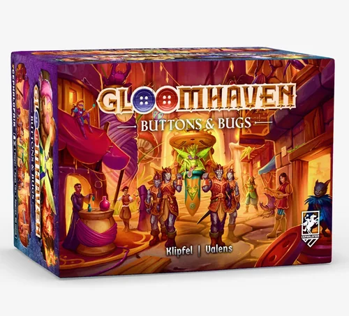 The Gloomhaven: Buttons & Bugs box, credited to Klipfel and Valens on the front.
