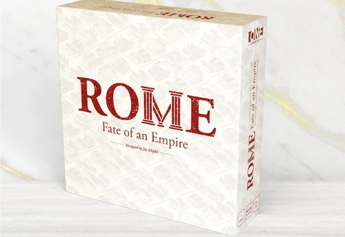 Rome: Fate of an Empire box art, the title in red Roman capitals on white, designed by Joe Klipfel.