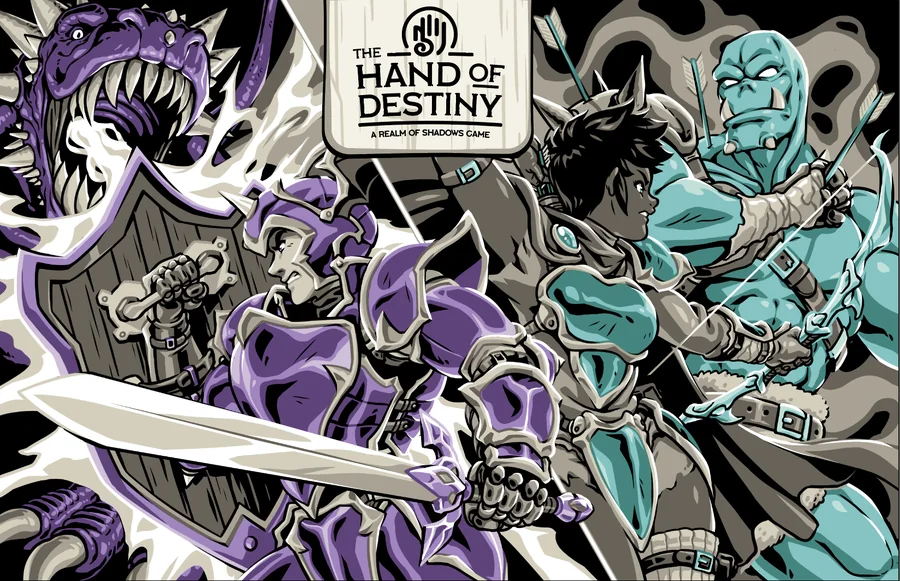 Cover art for The Hand of Destiny: armored figures in violet and teal, with the game's title at top left.